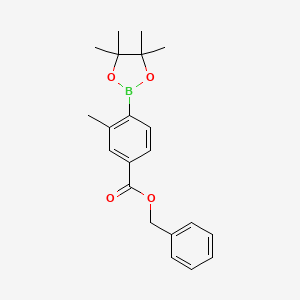 molecular formula C21H25BO4 B8212760 Benzyl 3-methyl-4-(4,4,5,5-tetramethyl-1,3,2-dioxaborolan-2-yl)benzoate 