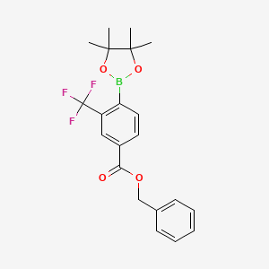 molecular formula C21H22BF3O4 B8212776 Benzyl 4-(4,4,5,5-tetramethyl-1,3,2-dioxaborolan-2-yl)-3-(trifluoromethyl)benzoate 