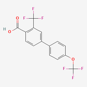 molecular formula C15H8F6O3 B8213542 4'-(Trifluoromethoxy)-3-(trifluoromethyl)-[1,1'-biphenyl]-4-carboxylic acid 