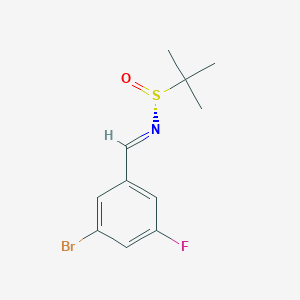 molecular formula C11H13BrFNOS B8213626 (NE,R)-N-[(3-bromo-5-fluorophenyl)methylidene]-2-methylpropane-2-sulfinamide 