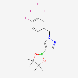 molecular formula C17H19BF4N2O2 B8214206 1-(4-Fluoro-3-(trifluoromethyl)benzyl)-4-(4,4,5,5-tetramethyl-1,3,2-dioxaborolan-2-yl)-1H-pyrazole 