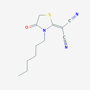 molecular formula C12H15N3OS B8214350 2-(3-Hexyl-4-oxothiazolidin-2-ylidene)malononitrile 