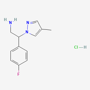 molecular formula C12H15ClFN3 B8214609 2-(4-fluorophenyl)-2-(4-methyl-1H-pyrazol-1-yl)ethan-1-amine hydrochloride 