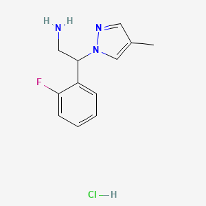 molecular formula C12H15ClFN3 B8214674 2-(2-fluorophenyl)-2-(4-methyl-1H-pyrazol-1-yl)ethan-1-amine hydrochloride 