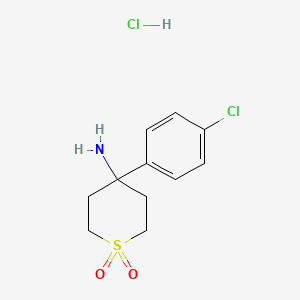 molecular formula C11H15Cl2NO2S B8214679 4-(4-Chlorophenyl)-1,1-dioxothian-4-amine;hydrochloride 
