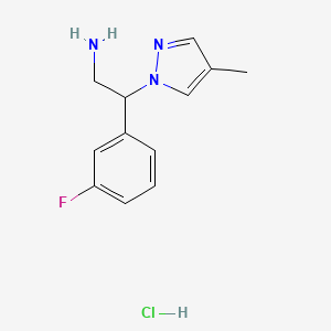 molecular formula C12H15ClFN3 B8214685 2-(3-fluorophenyl)-2-(4-methyl-1H-pyrazol-1-yl)ethan-1-amine hydrochloride 