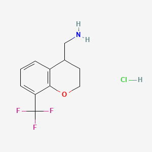 molecular formula C11H13ClF3NO B8214749 1-[8-(trifluoromethyl)-3,4-dihydro-2H-1-benzopyran-4-yl]methanamine hydrochloride 