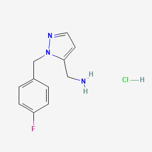 molecular formula C11H13ClFN3 B8214984 1-{1-[(4-fluorophenyl)methyl]-1H-pyrazol-5-yl}methanamine hydrochloride 