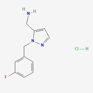 molecular formula C11H13ClFN3 B8215078 1-{1-[(3-fluorophenyl)methyl]-1H-pyrazol-5-yl}methanamine hydrochloride 
