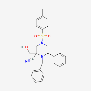 molecular formula C26H27N3O3S B8215226 1-Benzyl-2-(hydroxymethyl)-4-(4-methylphenyl)sulfonyl-6-phenylpiperazine-2-carbonitrile 