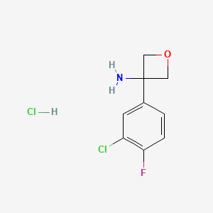 molecular formula C9H10Cl2FNO B8215253 3-(3-Chloro-4-fluorophenyl)oxetan-3-amine;hydrochloride 