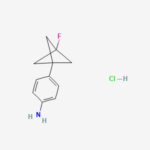 molecular formula C11H13ClFN B8215291 4-(3-Fluoro-1-bicyclo[1.1.1]pentanyl)aniline;hydrochloride 