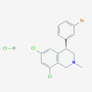 molecular formula C16H15BrCl3N B8215325 (S)-4-(3-Bromophenyl)-6,8-dichloro-2-methyl-1,2,3,4-tetrahydroisoquinoline hydrochloride 