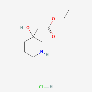 molecular formula C9H18ClNO3 B8215615 Ethyl 2-(3-hydroxypiperidin-3-yl)acetate;hydrochloride 