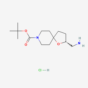 molecular formula C14H27ClN2O3 B8215774 tert-butyl (2R)-2-(aminomethyl)-1-oxa-8-azaspiro[4.5]decane-8-carboxylate;hydrochloride 