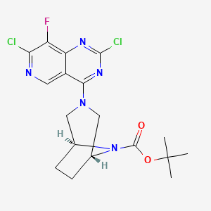 molecular formula C18H20Cl2FN5O2 B8216136 3,8-Diazabicyclo[3.2.1]octane-8-carboxylic acid, 3-(2,7-dichloro-8-fluoropyrido[4,3-d]pyrimidin-4-yl)-, 1,1-dimethylethyl ester 