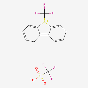 molecular formula C14H10F6O3S2 B8216202 Trifluoromethanesulfonate;5-(trifluoromethyl)-1,7-dihydrodibenzothiophen-5-ium 