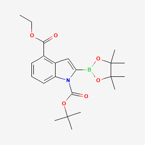 molecular formula C22H30BNO6 B8216459 1-(tert-Butyl) 4-ethyl 2-(4,4,5,5-tetramethyl-1,3,2-dioxaborolan-2-yl)-1H-indole-1,4-dicarboxylate 