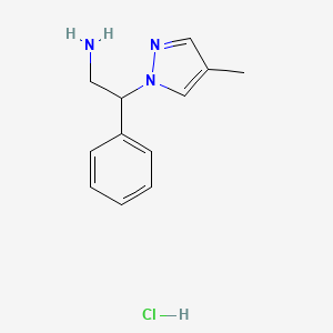 molecular formula C12H16ClN3 B8216682 2-(4-methyl-1H-pyrazol-1-yl)-2-phenylethan-1-amine hydrochloride 