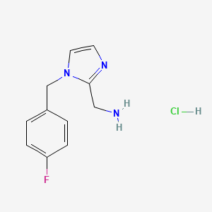 molecular formula C11H13ClFN3 B8216707 1-{1-[(4-fluorophenyl)methyl]-1H-imidazol-2-yl}methanamine hydrochloride 