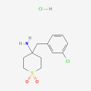 molecular formula C12H17Cl2NO2S B8216722 4-[(3-Chlorophenyl)methyl]-1,1-dioxothian-4-amine;hydrochloride 