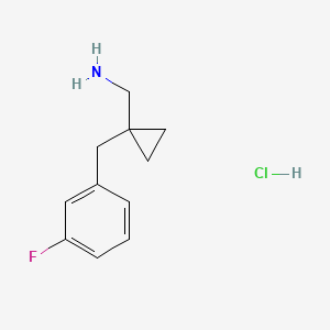 molecular formula C11H15ClFN B8216825 1-{1-[(3-Fluorophenyl)methyl]cyclopropyl}methanamine hydrochloride 