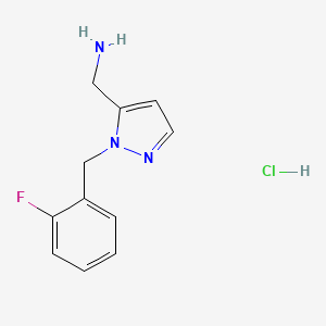 molecular formula C11H13ClFN3 B8216844 1-{1-[(2-fluorophenyl)methyl]-1H-pyrazol-5-yl}methanamine hydrochloride 