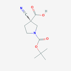 molecular formula C11H16N2O4 B8217340 (3R)-3-cyano-1-[(2-methylpropan-2-yl)oxycarbonyl]pyrrolidine-3-carboxylic acid 