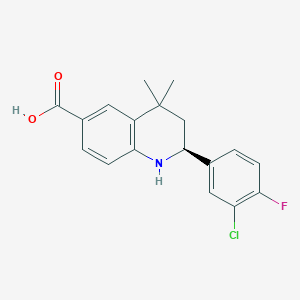 molecular formula C18H17ClFNO2 B8217385 (2S)-2-(3-Chloro-4-fluorophenyl)-4,4-dimethyl-2,3-dihydro-1H-quinoline-6-carboxylic acid 