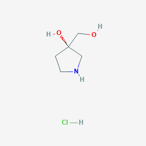 molecular formula C5H12ClNO2 B8217423 (3S)-3-(Hydroxymethyl)pyrrolidin-3-ol;hydrochloride 