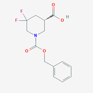 molecular formula C14H15F2NO4 B8217584 (3S)-5,5-Difluoro-1-phenylmethoxycarbonylpiperidine-3-carboxylic acid 