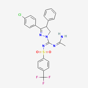 molecular formula C25H21ClF3N5O2S B8217959 (NZ)-N-(1-aminoethylidene)-5-(4-chlorophenyl)-4-phenyl-N'-[4-(trifluoromethyl)phenyl]sulfonyl-3,4-dihydropyrazole-2-carboximidamide 