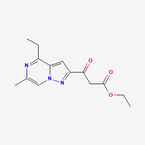 molecular formula C14H17N3O3 B8218279 Ethyl3-(4-ethyl-6-methylpyrazolo[1,5-a]pyrazin-2-yl)-3-oxopropanoate 