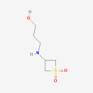 molecular formula C6H13NO3S B8218597 3-((3-Hydroxypropyl)amino)thietane1,1-dioxide 