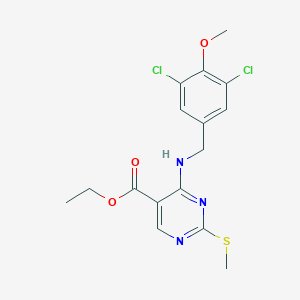 molecular formula C16H17Cl2N3O3S B8218639 Ethyl 4-((3,5-dichloro-4-methoxybenzyl)amino)-2-(methylthio)pyrimidine-5-carboxylate 