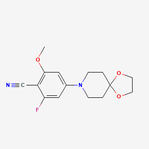 molecular formula C15H17FN2O3 B8218691 2-Fluoro-6-methoxy-4-(1,4-dioxa-8-azaspiro[4.5]decan-8-YL)benzonitrile 