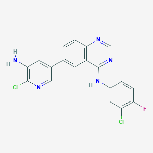 molecular formula C19H12Cl2FN5 B8218922 6-(5-Amino-6-chloropyridin-3-YL)-N-(3-chloro-4-fluorophenyl)quinazolin-4-amine 