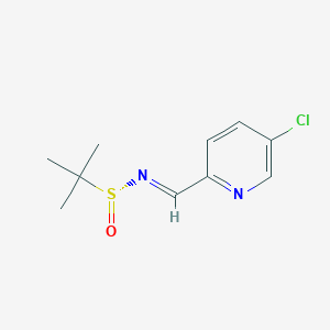 molecular formula C10H13ClN2OS B8218930 (NE,R)-N-[(5-chloropyridin-2-yl)methylidene]-2-methylpropane-2-sulfinamide 