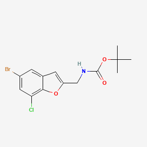 molecular formula C14H15BrClNO3 B8219096 Tert-butyl ((5-bromo-7-chlorobenzofuran-2-YL)methyl)carbamate 