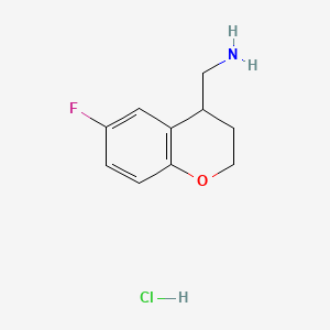 molecular formula C10H13ClFNO B8219342 1-(6-fluoro-3,4-dihydro-2H-1-benzopyran-4-yl)methanamine hydrochloride 
