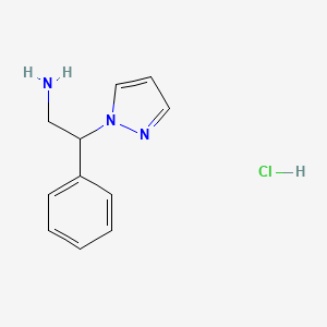 molecular formula C11H14ClN3 B8219420 2-phenyl-2-(1H-pyrazol-1-yl)ethan-1-amine hydrochloride 