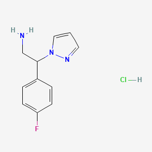 molecular formula C11H13ClFN3 B8219439 2-(4-fluorophenyl)-2-(1H-pyrazol-1-yl)ethan-1-amine hydrochloride 