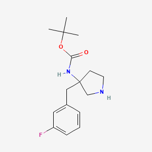 molecular formula C16H23FN2O2 B8219577 tert-butyl N-{3-[(3-fluorophenyl)methyl]pyrrolidin-3-yl}carbamate 