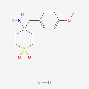 molecular formula C13H20ClNO3S B8219598 4-[(4-Methoxyphenyl)methyl]-1,1-dioxothian-4-amine;hydrochloride 
