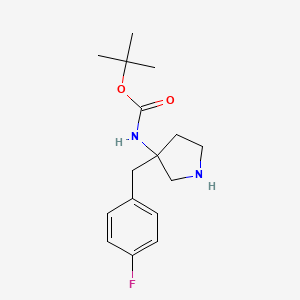 molecular formula C16H23FN2O2 B8219618 tert-butyl N-{3-[(4-fluorophenyl)methyl]pyrrolidin-3-yl}carbamate 