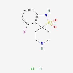 molecular formula C11H14ClFN2O2S B8219641 4-fluorospiro[1H-2,1-benzothiazole-3,4'-piperidine] 2,2-dioxide;hydrochloride 