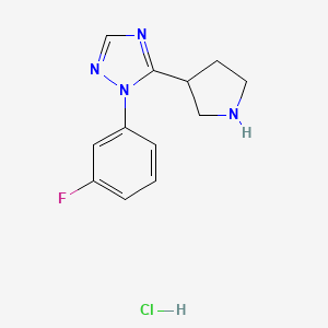 molecular formula C12H14ClFN4 B8219691 1-(3-fluorophenyl)-5-(pyrrolidin-3-yl)-1H-1,2,4-triazole hydrochloride 