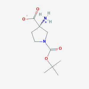 molecular formula C10H18N2O4 B8220043 (3S)-3-azaniumyl-1-[(2-methylpropan-2-yl)oxycarbonyl]pyrrolidine-3-carboxylate 