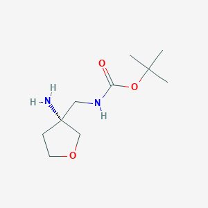 molecular formula C10H20N2O3 B8220413 tert-butyl N-[[(3R)-3-aminooxolan-3-yl]methyl]carbamate 