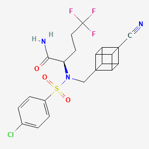molecular formula C21H19ClF3N3O3S B8220559 (2R)-2-[(4-chlorophenyl)sulfonyl-[(4-cyanocuban-1-yl)methyl]amino]-5,5,5-trifluoropentanamide 